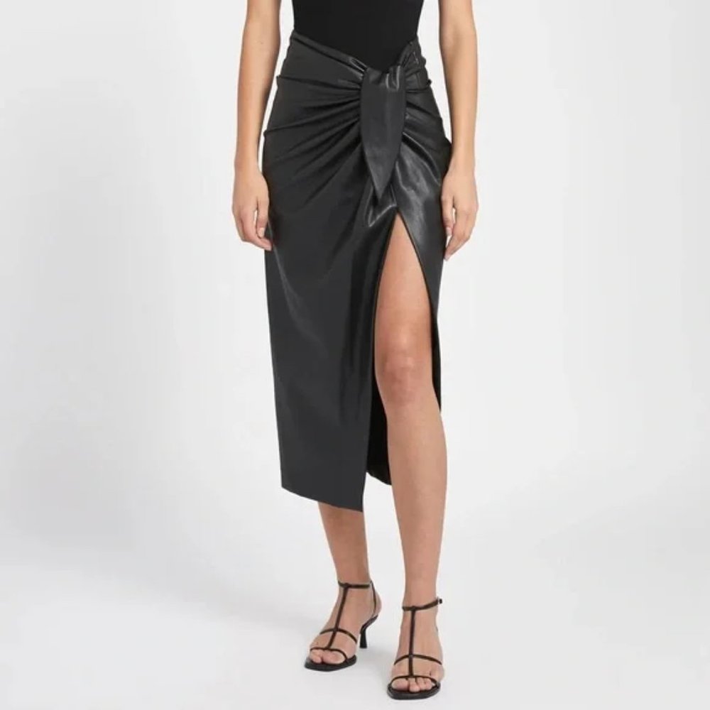 BOA Leather Wrap Midi Skirt